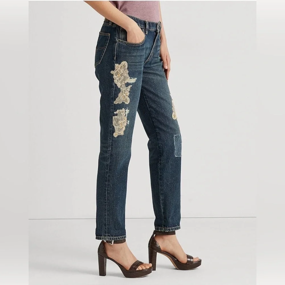 Lauren Ralph Lauren Women's Embellished Mid-Rise Jeans Blue - Picture 4 of 4